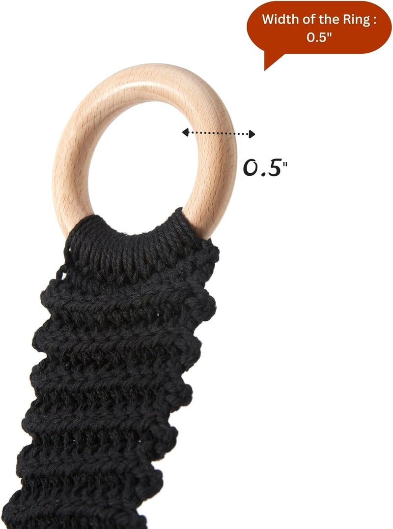 SKILLEDSLICING Handmade Crochet Dish Towel Holder for Kitchen & Bathroom, Decorative Boho Macrame Kitchen Towel Hanger Loop Ring Makes a Unique Gift for Birthday Thanksgiving Day 11 Inches (Black) - Image 2